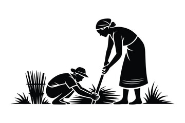 Farmers Planting Crops Silhouette © Laboni
