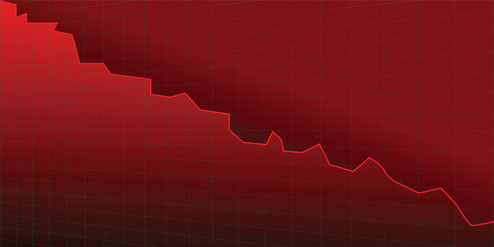 A vibrant red graph illustrating a significant downward trend and financial decline over time, symbolizing losses and market crashes.