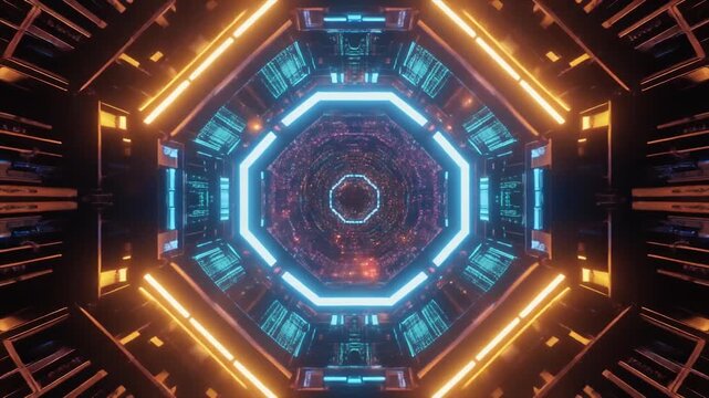Futuristic AI data core glowing interfaces animated pulse grids cyber lights seamless surreal ambience cascading softly abstract unique style ultra realistic loop