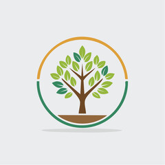 Obraz premium Circle Logo with Green Leaves Tree Growing and Growing Circle of Life