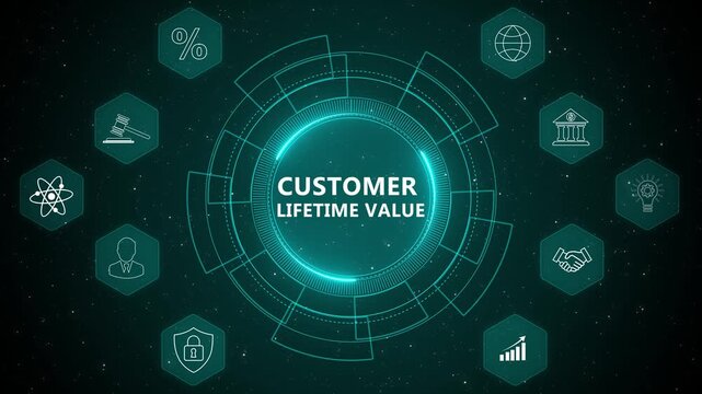 Customer Lifetime Value Business Revenue Analytics Concept with Digital Network System and Futuristic Technology Visualization 4K black background visuals