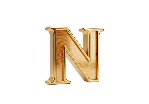 Golden Letter N with Wood Inlay, Elegant Typography, Isolated