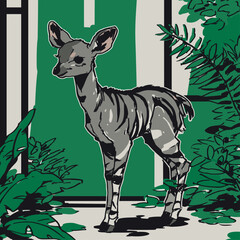 Curious Okapi in Rainforest Clearing © Edik