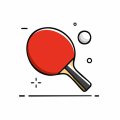 Red ping pong paddle and ball icon, vector illustration