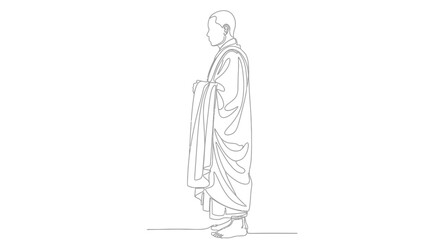 Obraz premium Buddhist monk in traditional robes, side profile, single line art drawing