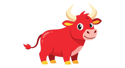 A vibrant red cartoon bull stands facing forward exhibiting a playful design and bold silhouette high quality professional detailed modern elegant © GDSneha02