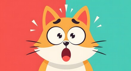 Obraz premium Surprised cartoon cat with expressive face on colorful background