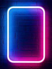Vibrant Neon Blue and Pink Glowing Rounded Frame on Dark Textured Brick Wall Background