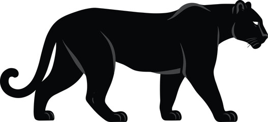 Obraz premium Black panther silhouette vector illustration of a powerful wild cat predator walking for exotic nature wildlife zoo and sports team mascot branding, cad drawing flat vector illustration