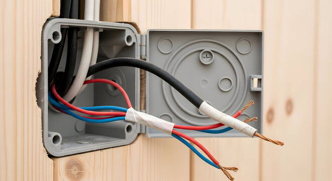 Electrical Junction Box with Exposed Wires During Construction.
