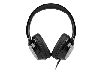 Fototapeta premium High-quality black wired headphones with adjustable headband isolated on transparent background