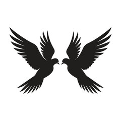 Obraz premium Two Flying Pigeons Black Silhouette Vector