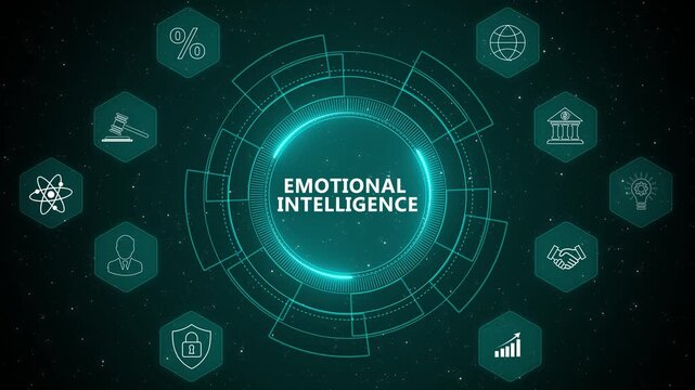 Emotional Intelligence Business Psychology Concept with Futuristic Technology Interface and Human Mind Analytics Visualization 4K animation video