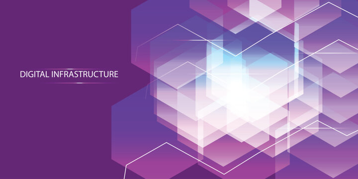Abstract Isometric data technology network 3D vector illustration with digital server platforms and cubes connected by lines