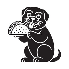 Fototapeta premium Cute puppy holding Mexican taco cartoon silhouette vector illustration