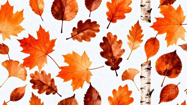 Autumn leaves and birch bark pattern