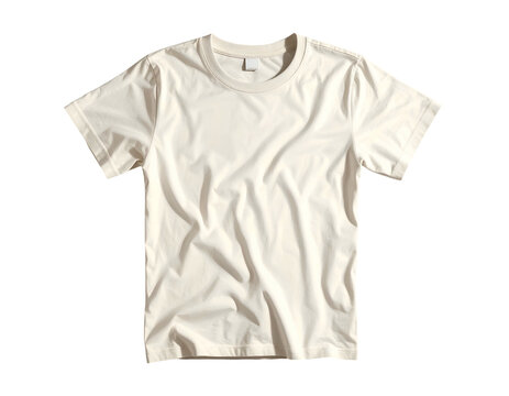 Plain, cream-colored, short-sleeved t-shirt with soft folds