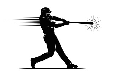 Dynamic Silhouette of Baseball Player Hitting Ball with Powerful Bat Swing on Isolated White Background © Slamet