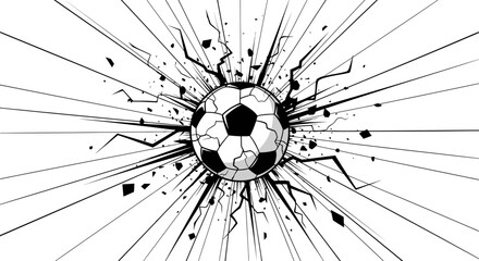 Soccer Ball Shattering and Breaking Apart with Abstract Lines on Isolated White Background © Slamet