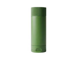 Green cylindrical container with ridged cap and push button base transparent background