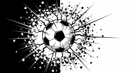 Exploding Soccer Ball with Dynamic Energy Burst on Black Background © Slamet