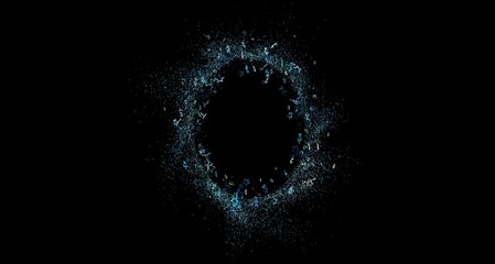 Mysterious abstract image of particles forming a circle. Dark, space-themed design for creative projects and backgrounds © vegefox.com