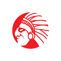 American Native Indian Chief Headdress line art Logo Design inspiration