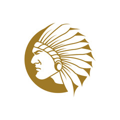 American Native Indian Chief Headdress line art Logo Design inspiration
