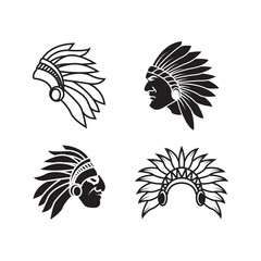 American Native Indian Chief Headdress line art Logo Design inspiration