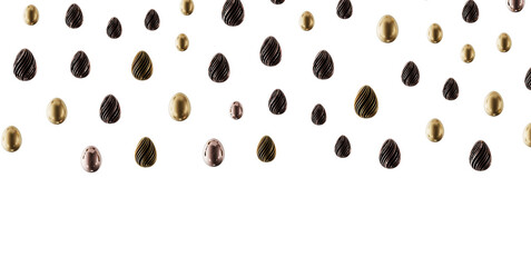 Festive Easter background with decorative golden and dark eggs. Perfect for holiday design, greetings, spring concepts, © vegefox.com