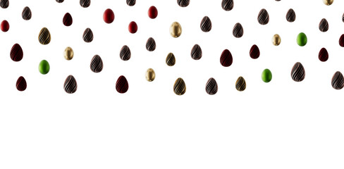 Festive Easter eggs floating against a white backdrop. Ideal for seasonal greetings and holiday-themed design projects. © vegefox.com