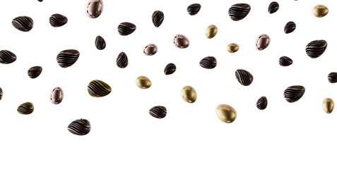 Abstract composition of golden, bronze and black Easter eggs on a clean white background. Perfect for Easter greetings a © vegefox.com