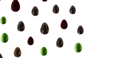 Decorative chocolate easter eggs with green eggs on white background perfect for easter greetings, holidays, or design p © vegefox.com
