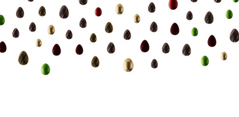 Naklejka premium Abstract colorful Easter egg assortment floating in a white background. Easter holiday decoration concept. Perfect for