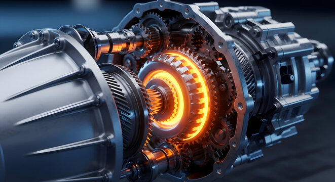 Detailed Close-up of a High-Performance Automotive Transmission System.