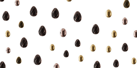 Elegant Easter egg pattern, perfect for holiday greetings, backgrounds, and design projects. Featuring gold, bronze, and © vegefox.com