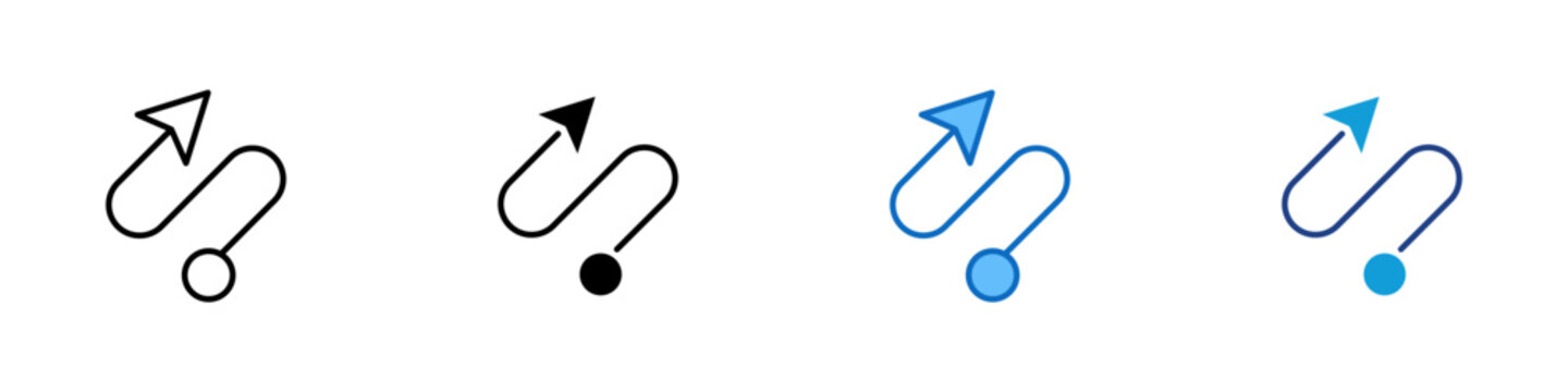 Route Connection Multiple Style Icon Design Vector - Connected path with arrow representing route optimization, network direction, and journey progression