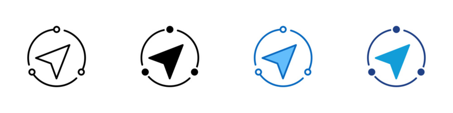 GPS Tracking Multiple Style Icon Design Vector - Navigation arrow inside circular path representing real time tracking, geolocation monitoring, and movement control