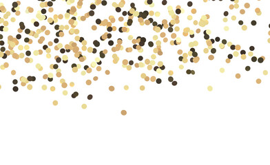 Elegant abstract confetti background with golden and brown dots falling over a white backdrop perfect for celebration or