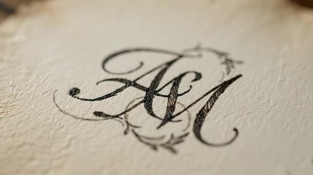 Elegant Monogram on Textured Paper Vintage Calligraphy