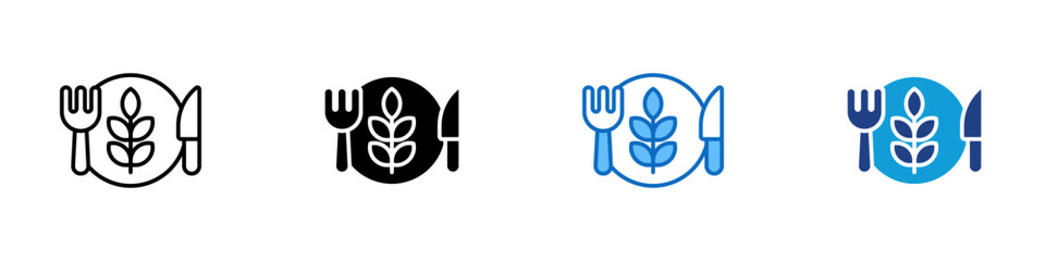 Fototapeta premium Healthy Meal Multiple Style Icon Design Vector - Plate with fork, knife, and plant representing balanced nutrition, healthy eating, and dietary lifestyle
