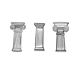 Obraz premium Ancient rome architecture greece sketch temple colonnade columns portico hand drawn separately on a white background elements antiquity architectural monuments 