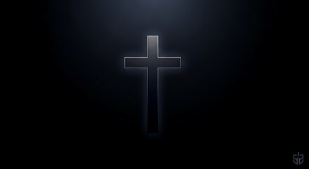 Fototapeta premium Somber Contemplative Cross with Faint Glow in Deep Darkness, Abstract Minimalist Spiritual Illustration