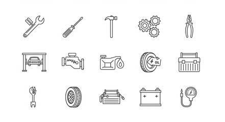 Fototapeta premium Collection of automotive repair and maintenance tools and parts.