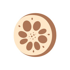 Fototapeta premium Illustrated lotus root cross section slice with seeds.