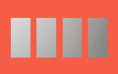 Fototapeta premium Four blank vertical business card mockups in a row on vibrant orange background - minimalist stationery and branding template illustration.