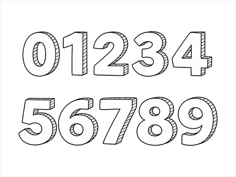 Hand-drawn artistic number set, from zero to nine, with a decorative outline style, perfect for various design applications