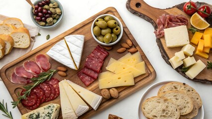 Artisan cheese board with cured meats, olives, bread and fruits