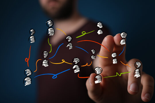 Hand drawing a network, symbolizing relationships, connections, and communication. Ideal for concepts like teamwork, soc