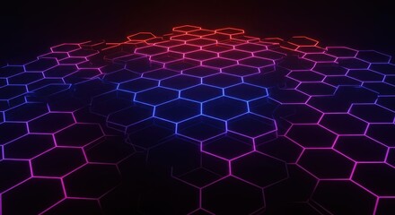 Naklejka premium Glowing neon hexagonal grid surface ripples in shades of blue and magenta